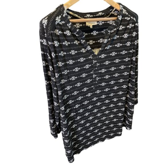 Dept 222 Black Patterned Roll Tab Sleeve Tunic Pullover Top Sz 2X - Picture 3 of 7